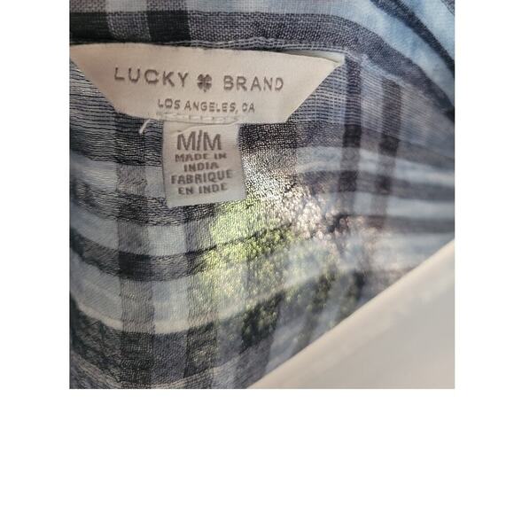 Lucky Blue Stripe Shirt Long Sleeve Button Up Semi Sheer Sz M - Picture 6 of 7